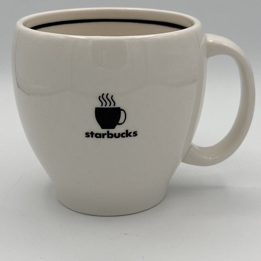Starbucks 2004 Abbey Black Steaming Cup Logo White Ceramic Coffee Mug